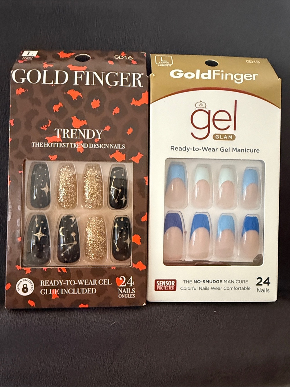 Gold Finger Nails - Blue & Black Styles